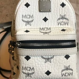 MCM small studded white backpack